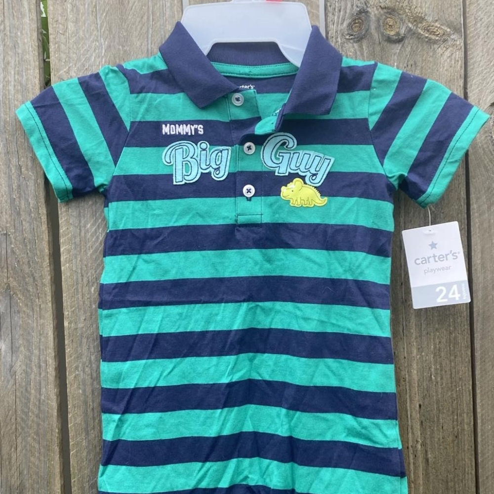 Carter's Mommy's Big Guy One Piece Blue/Green Striped 24 Months